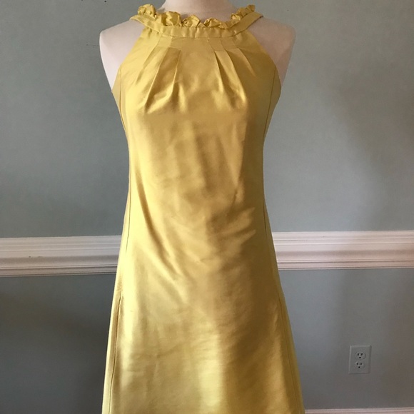 Yellow silk shantung halter dress with ruffle - Picture 5 of 5